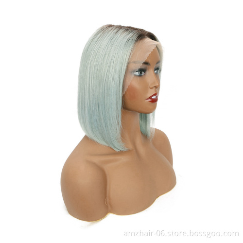 Wholesale Raw Indian Virgin Human Hair Short Blonde 1B 613 Pink Grey Blue Red Color Bob Wigs Cosplay Straight Lace Front Wigs